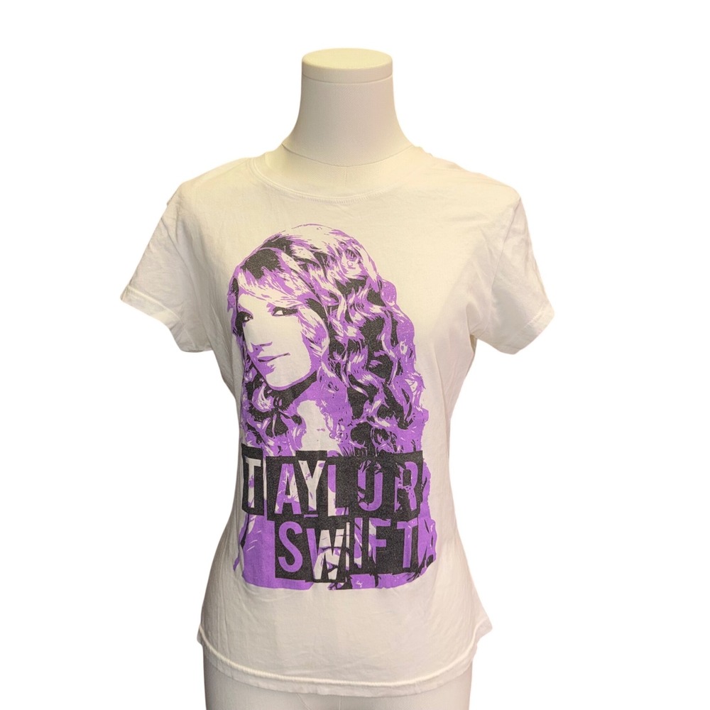 Vintage Taylor Swift l.e.i. Graphic T-Shirt White Purple Portrait Womens XL